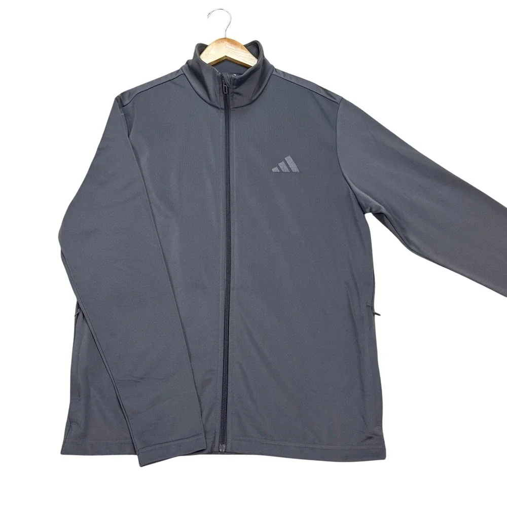 Adidas Jacket Mens Medium‎ Gray Full Zip Long Sleeve Performance Track 3 Stripes